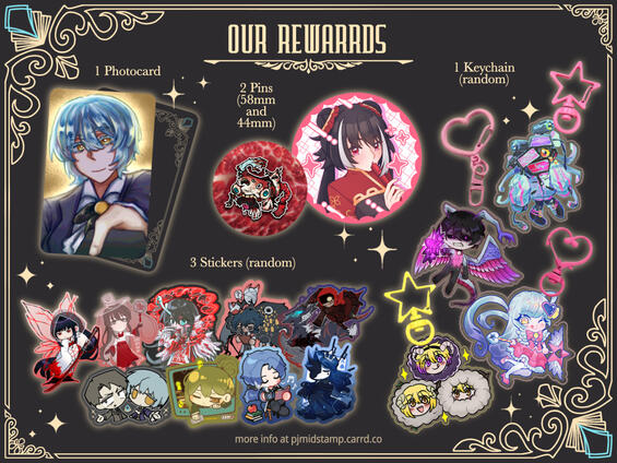 Collecting all the stamps will reward 1 photocard, 2 pins, 3 stickers and 1 keychain.
